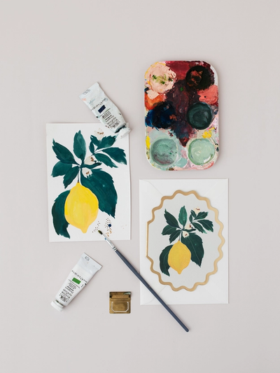 Lemon Botanical Scalloped Die Cut Card