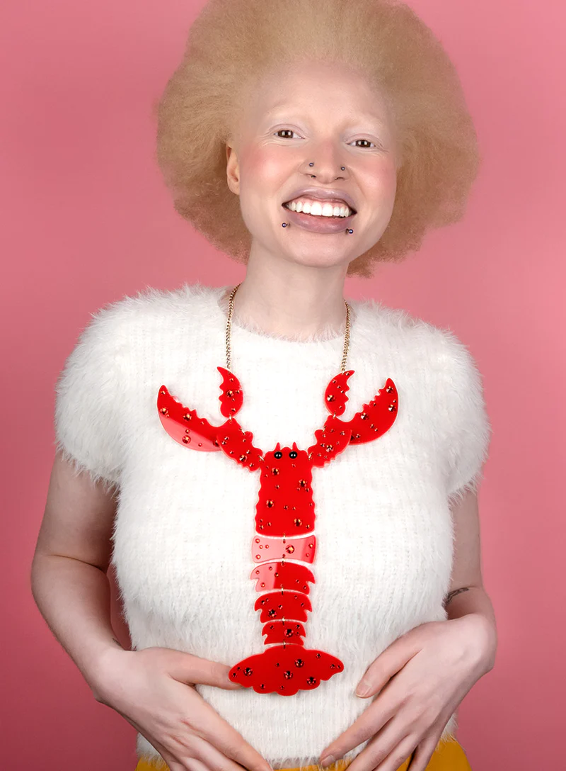 Lobster Statement Necklace - Recycled Red