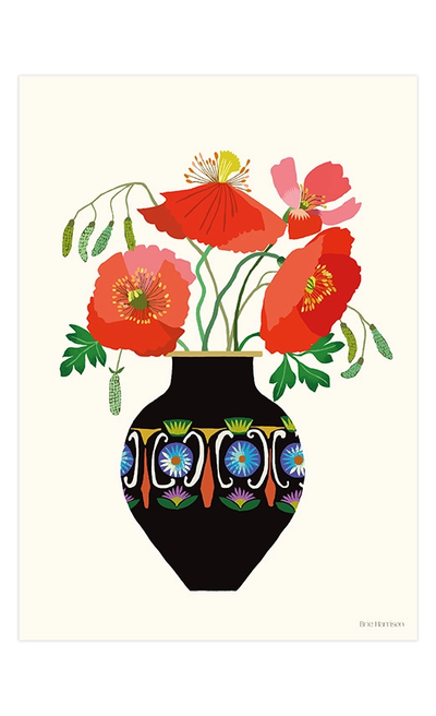 A4 Poppies in a Vase Art Print by Brie Harrison