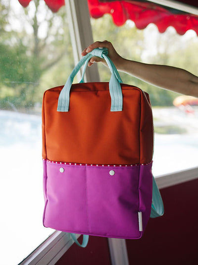 Large Colour Block Backpack - Orange + Hot Pink