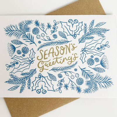 White & Blue Seasons Greetings Card