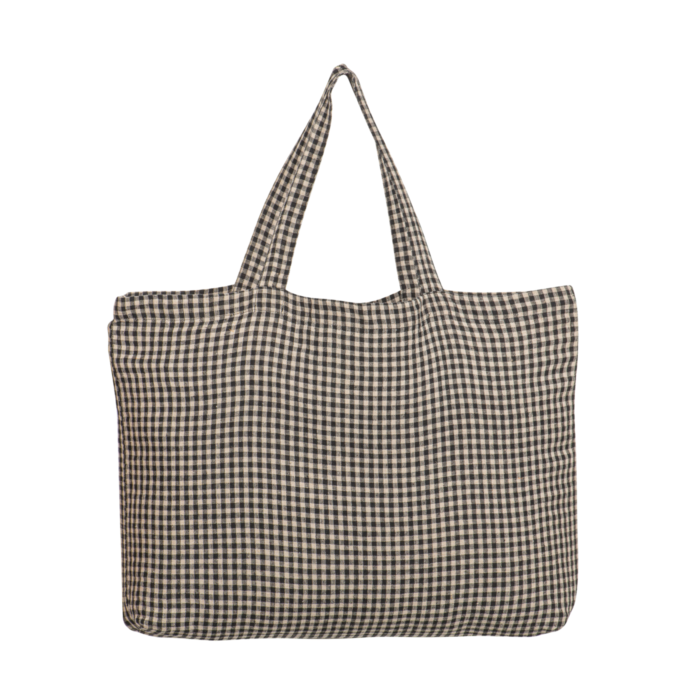 Washed Linen Cotton Sloppy Shoulder Bag - Carbon Gingham