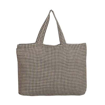 Washed Linen Cotton Sloppy Shoulder Bag - Carbon Gingham