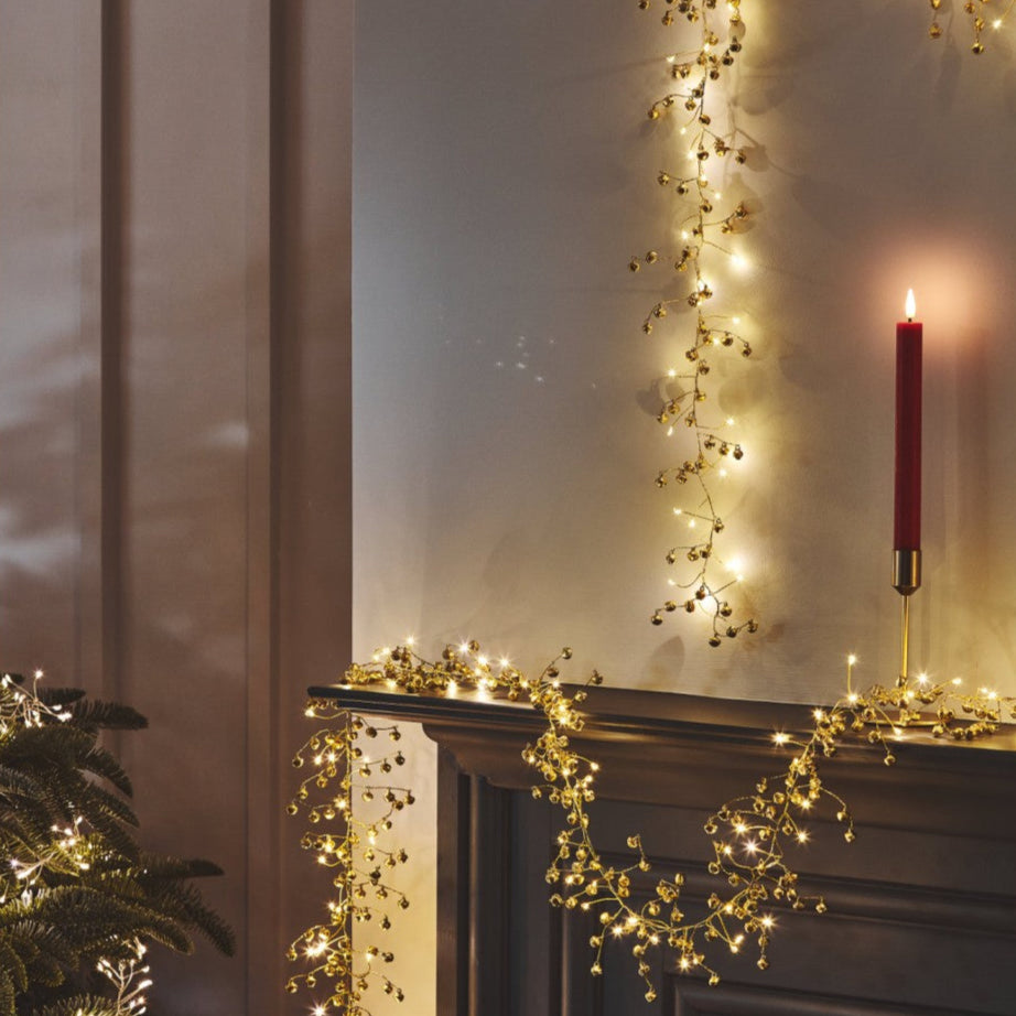 Illuminated Golden Bell Garland - 80 lights 2m, Mains Powered