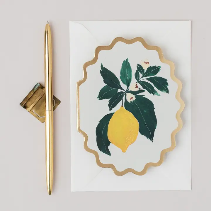 Lemon Botanical Scalloped Die Cut Card