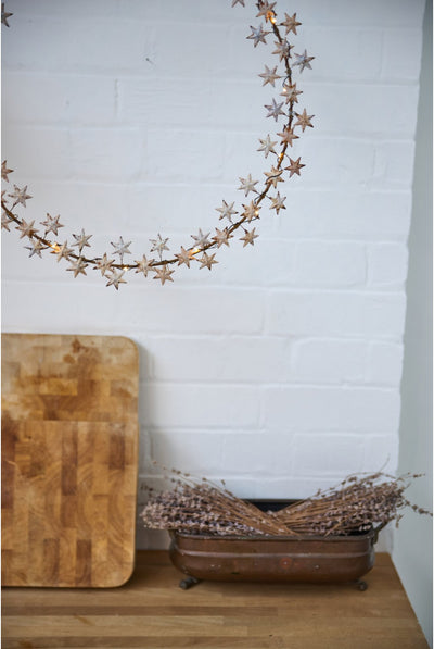 46cm Illuminated 'Starlight' Wreath - Antique Pressed Metal, Battery Powered