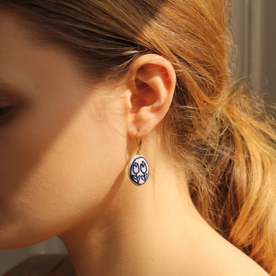 Oval Double Tulip Delft Blue Earrings