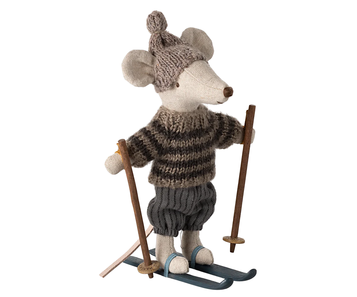 Winter Mice With Ski Set & Hat - Big Brother Grey