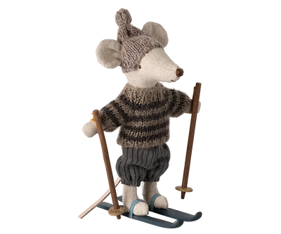 Winter Mice With Ski Set & Hat - Big Brother Grey