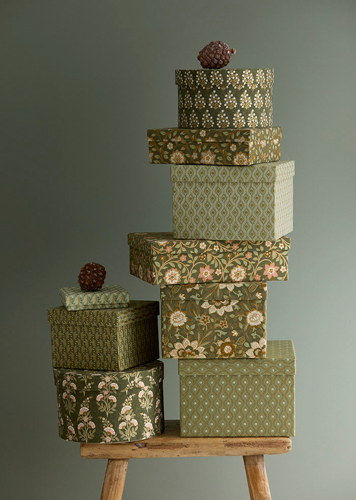 Round Covered Storage Box in Calla Olive - Small