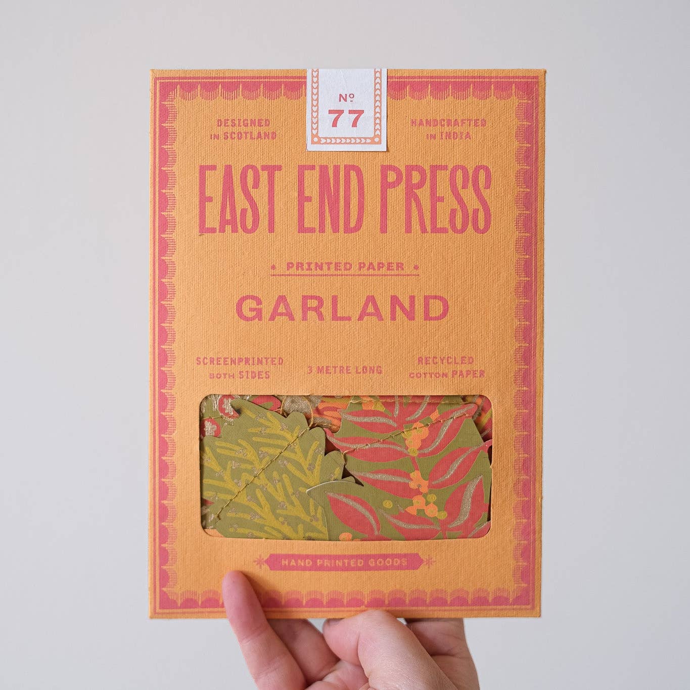 East End Press hand screen printed paper garland featuring autumn flowers