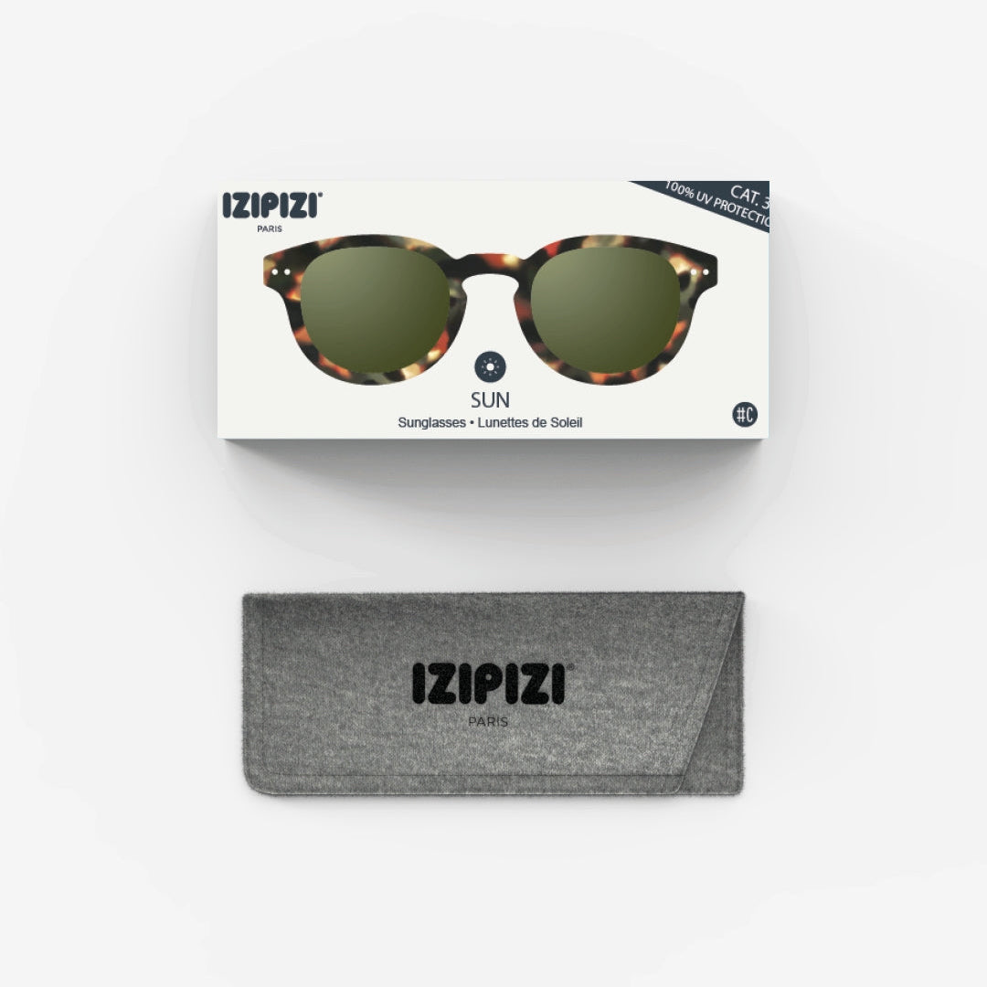 Sunglasses - Design 'C' in Tortoise by Izipizi (Green Lenses)