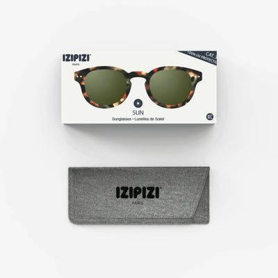 Sunglasses - Design 'C' in Tortoise by Izipizi (Green Lenses)