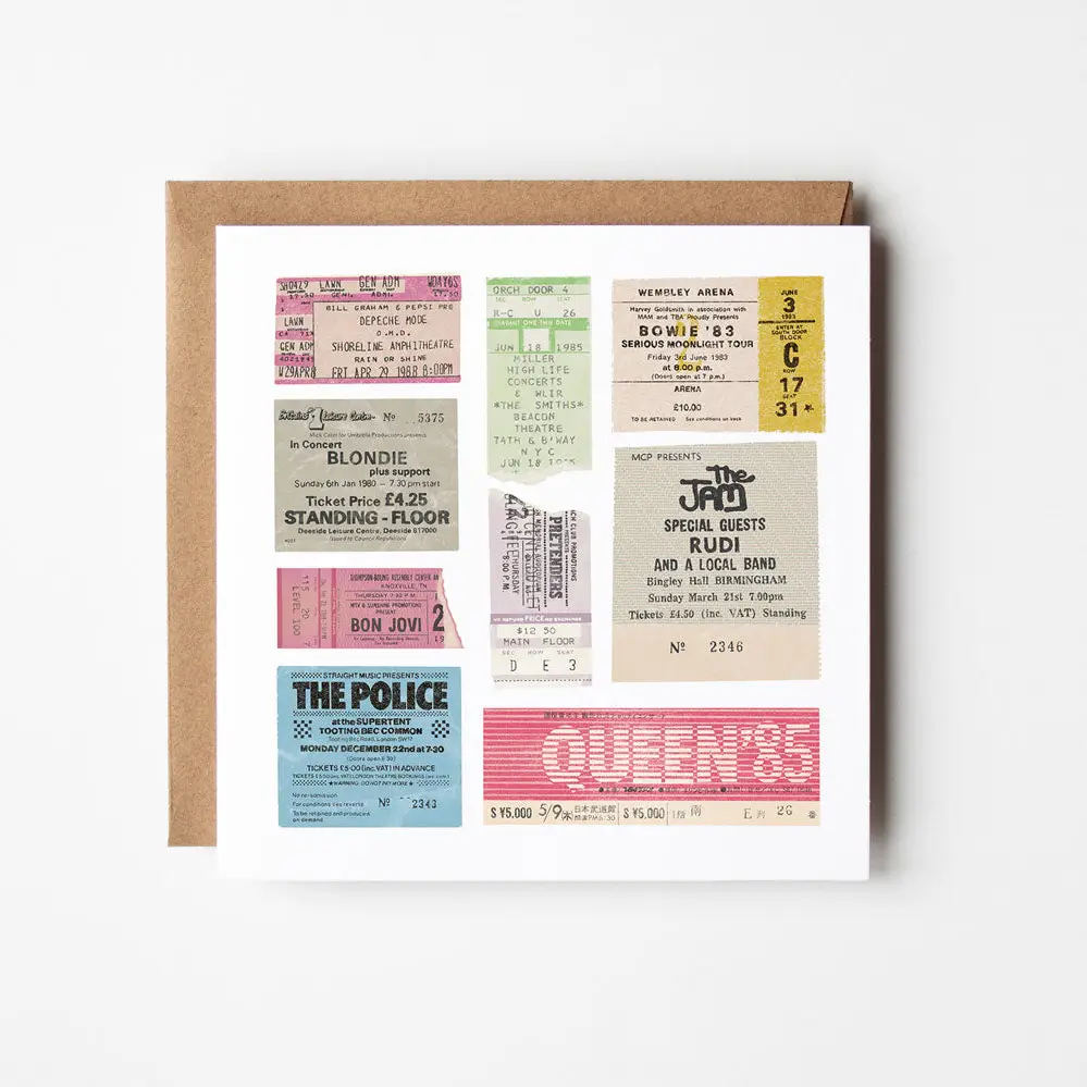 Eighties Concert Tickets Greetings Card