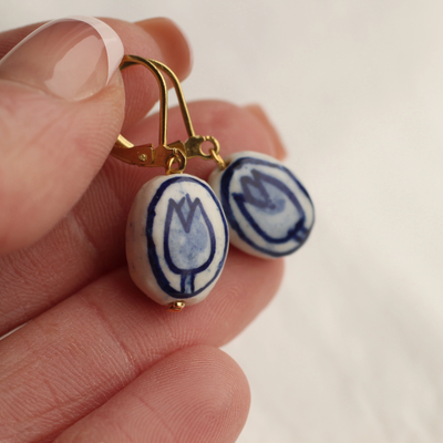 Oval Tulip Delft Blue Earrings