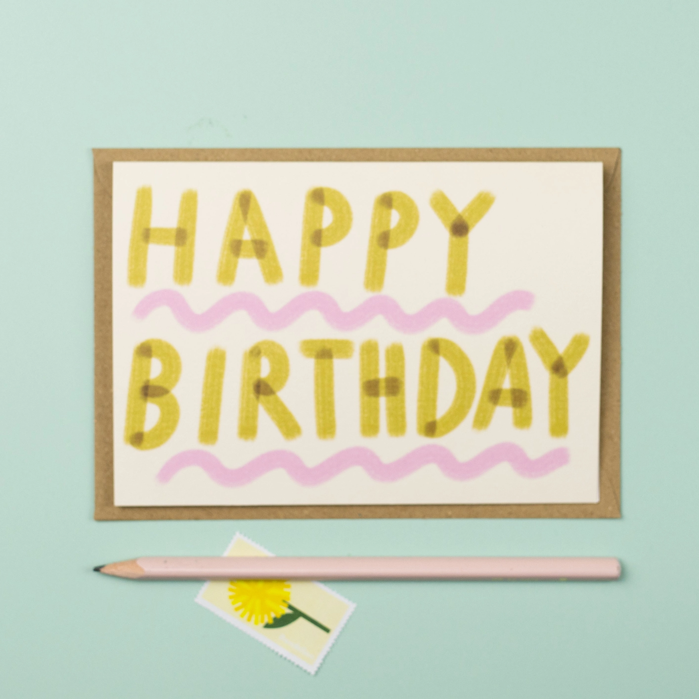 Happy Birthday Card in Pink & Green
