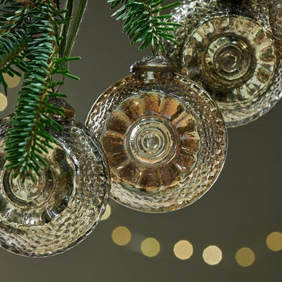 8cm Abitha Antique Gold & Grey Bauble