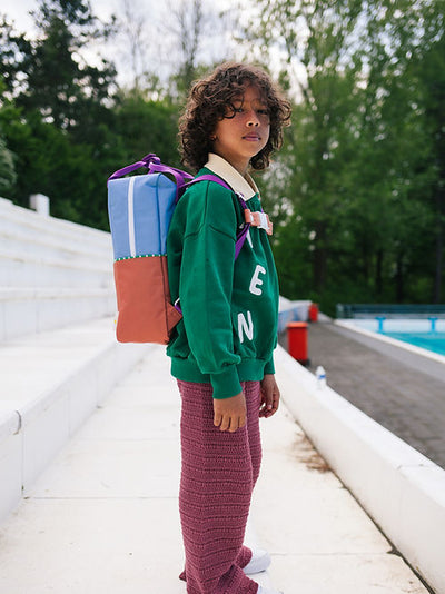 Large Colour Block Backpack - Blue + Leather Ball Colour