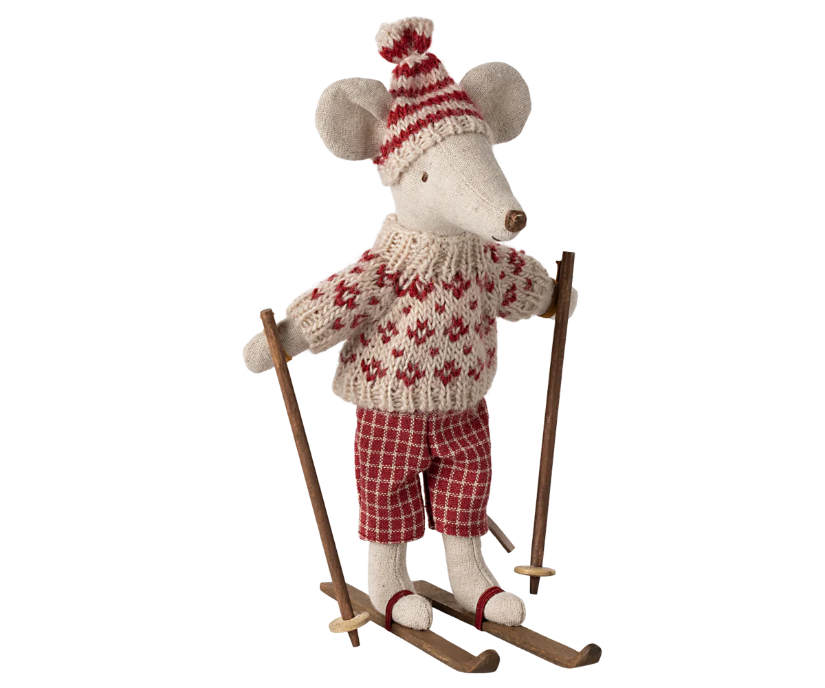 NEW Winter Mice With Ski Set & Hat - Mum Mouse Red