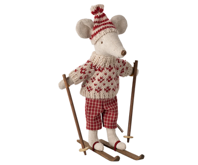 NEW Winter Mice With Ski Set & Hat - Mum Mouse Red