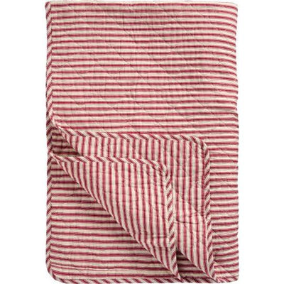 Red & Sand Ticking Stripe Cotton Quilt