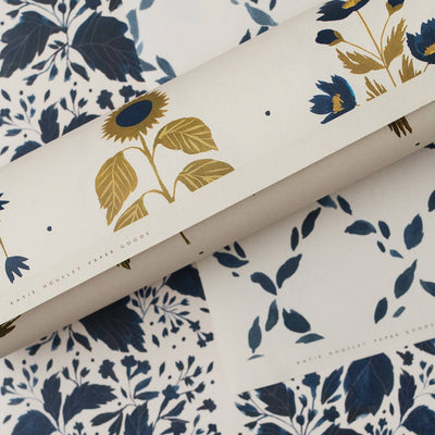 Four Floral Blue Single Sheet Wrapping Paper