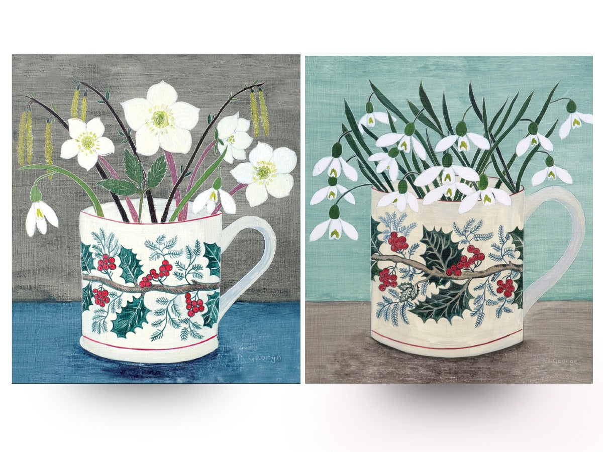 Christmas Cup with Snowdrops or Hellebores Pack of 6 Charity Christmas Cards