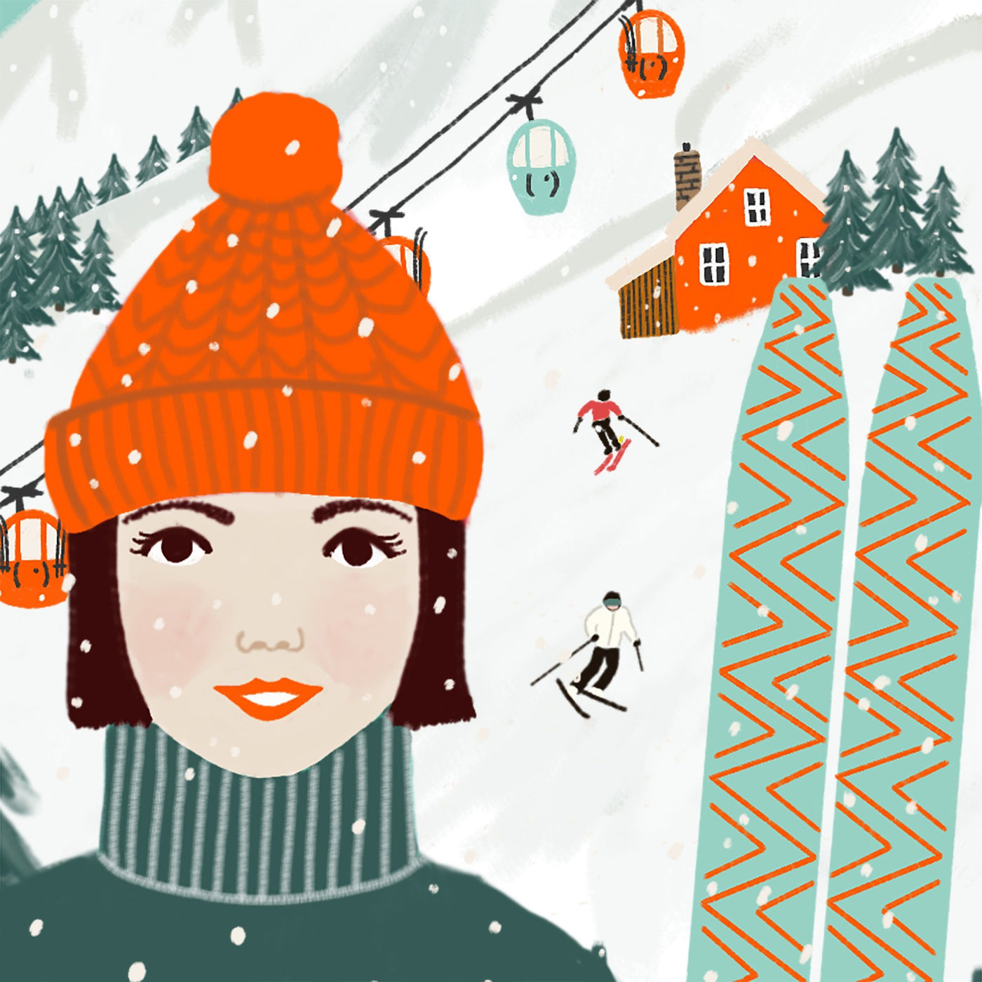 Merry Christmas Skiing Card