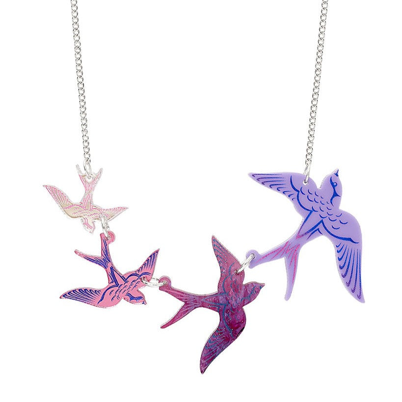 Swoop of Swallows Necklace - Purple