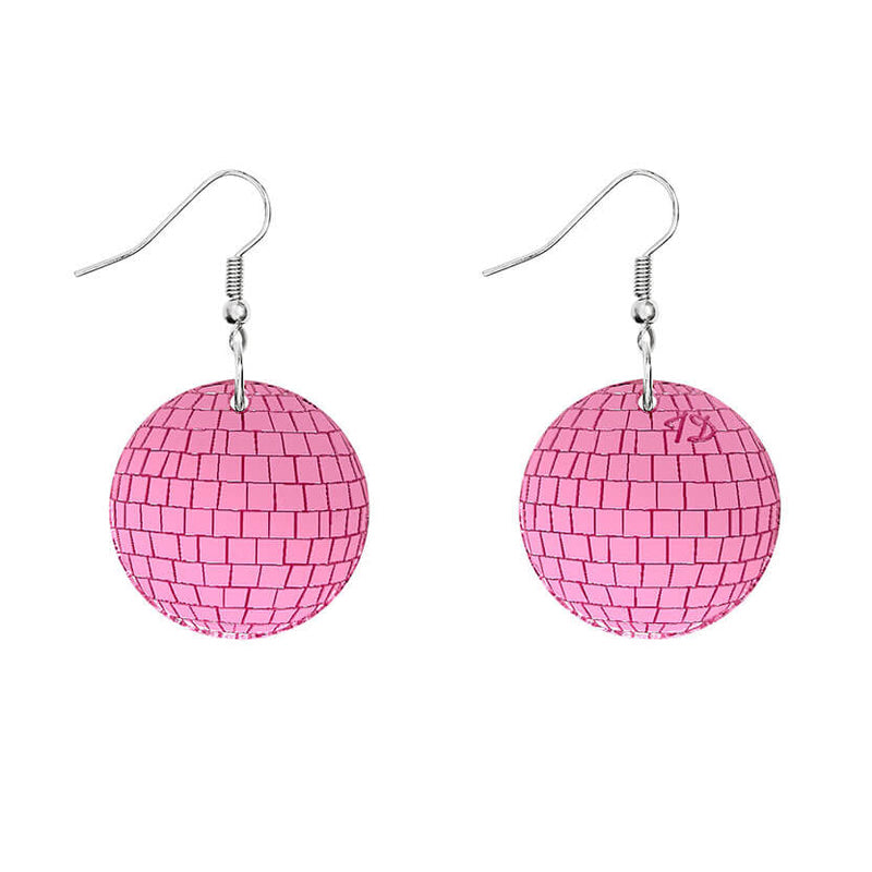 Disco Ball Earrings - Pink Mirror