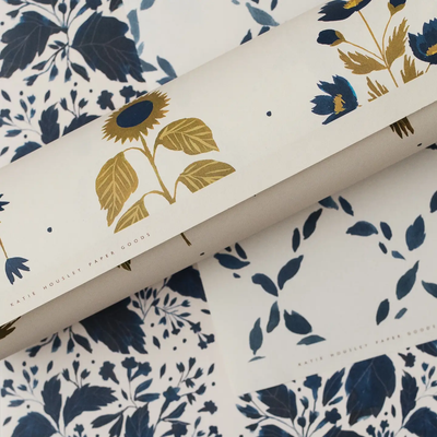 Ink Blue Botanical Single Sheet Wrapping Paper