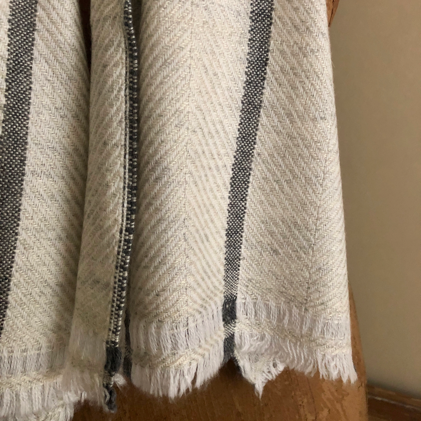 Ivory with Grey Stripe Wool Scarf