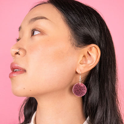 Disco Ball Earrings - Pink Mirror