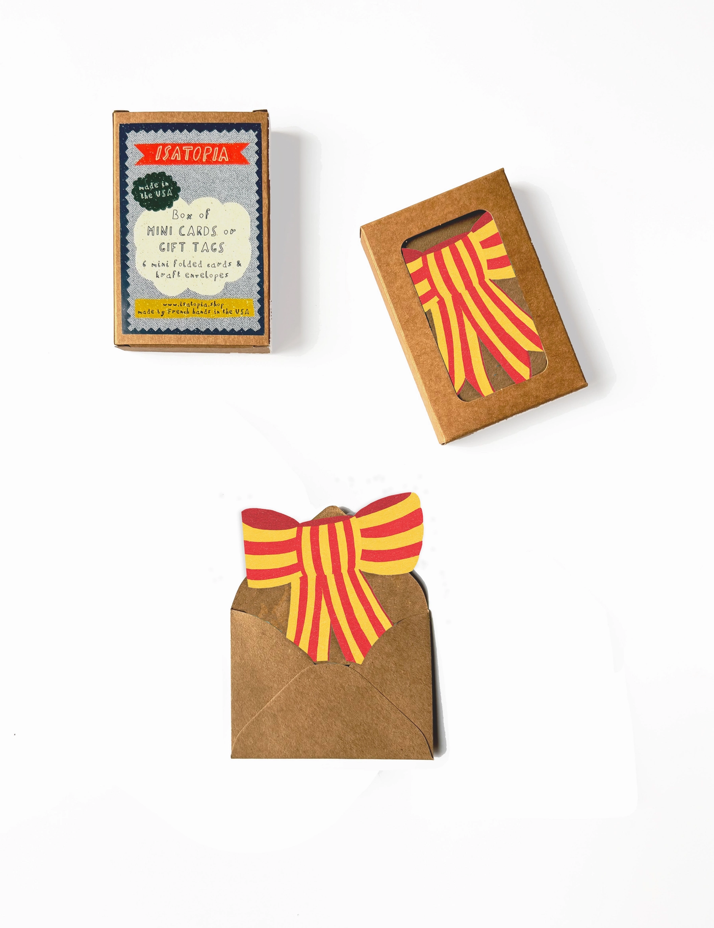 Stripy Bow Mini Cards - Box of 6