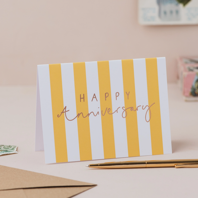 Happy Anniversary Yellow Stripe Card