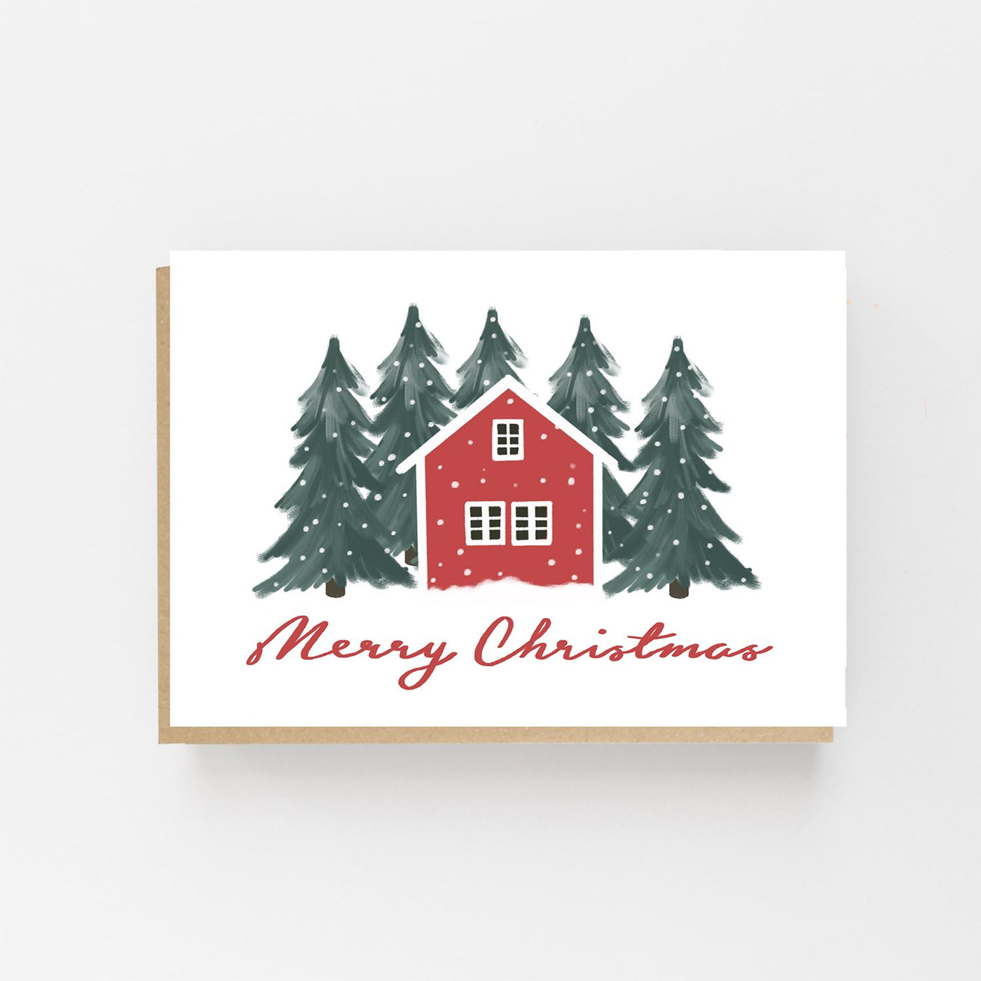 Scandinavian Red House Christmas Card