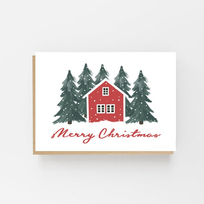 Scandinavian Red House Christmas Card
