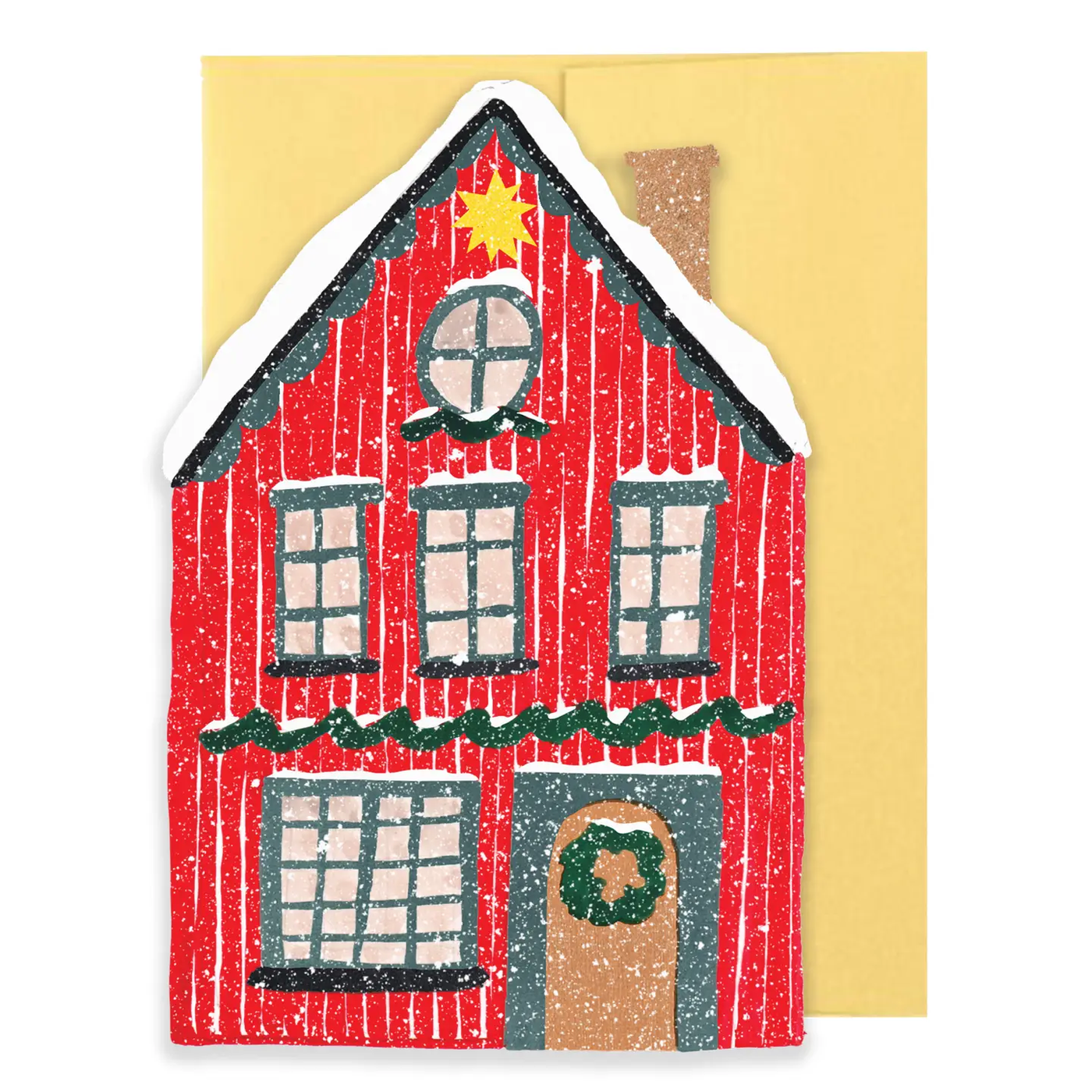 Red Festive Cottage Die Cut Card