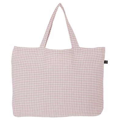 Washed Linen Cotton Sloppy Shoulder Bag - Pink Gingham