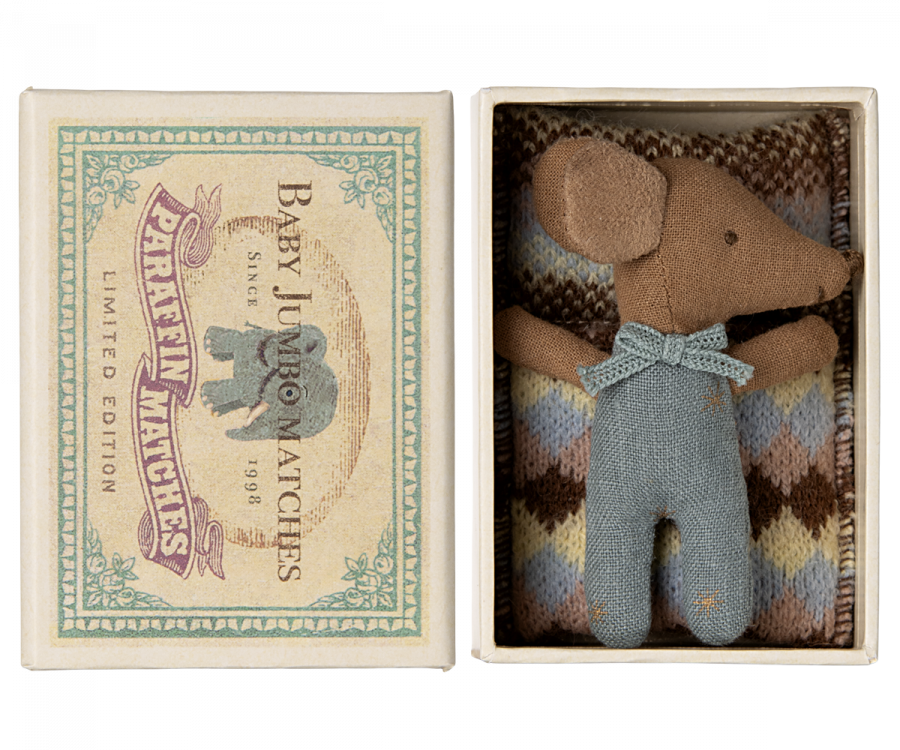 Sleepy / Wakey Baby Mouse Toy in Matchbox - Blue