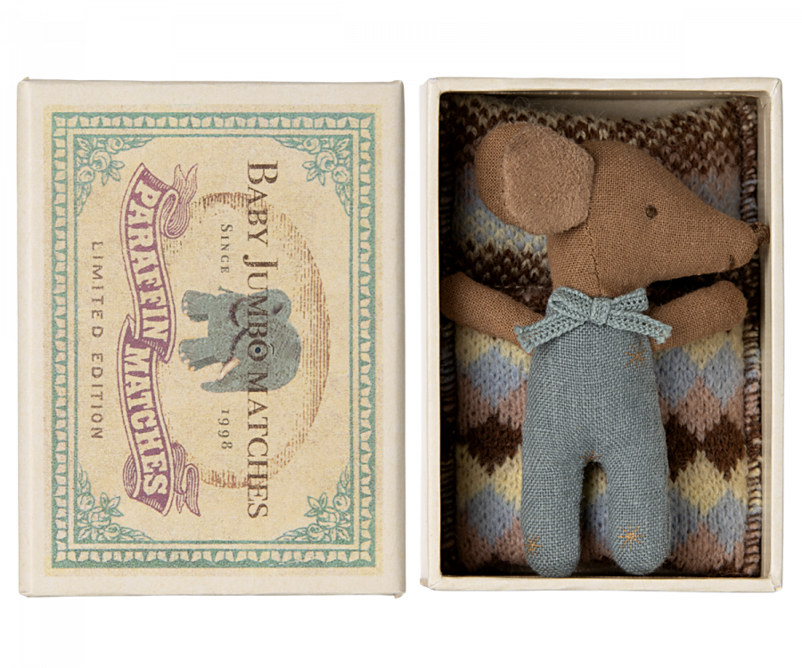 NEW Sleepy / Wakey Baby Mouse Toy in Matchbox - Blue