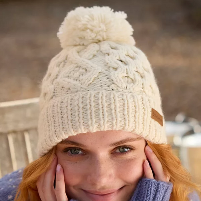 Roll Back Bobble Beanie - Enniskerry Cream