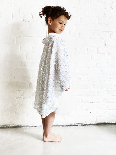 White Holographic Sequin Dress Up Cape