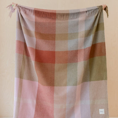Recycled Wool Blanket - Pink Oversized Patchwork Check