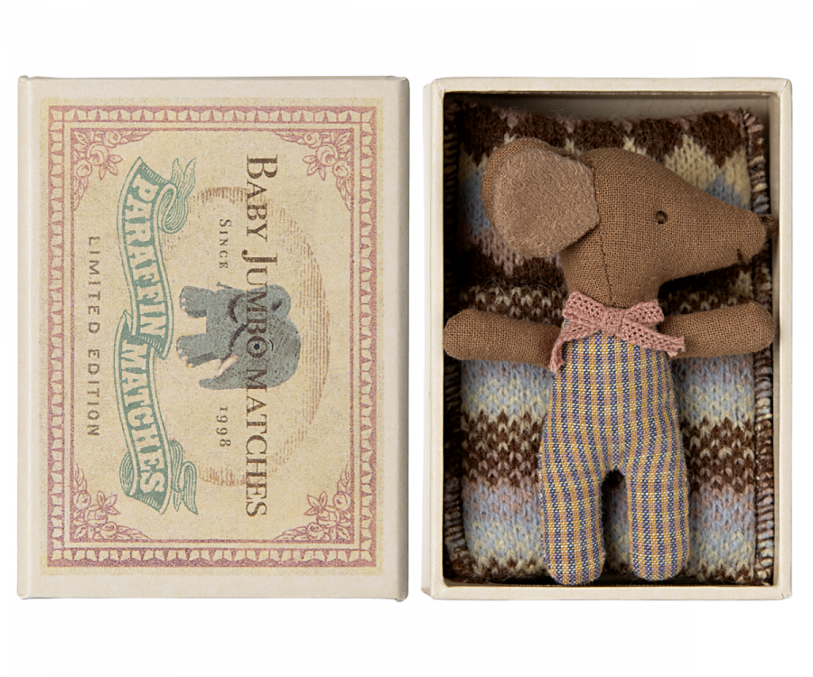 Sleepy / Wakey Baby Mouse Toy in Matchbox - Rose