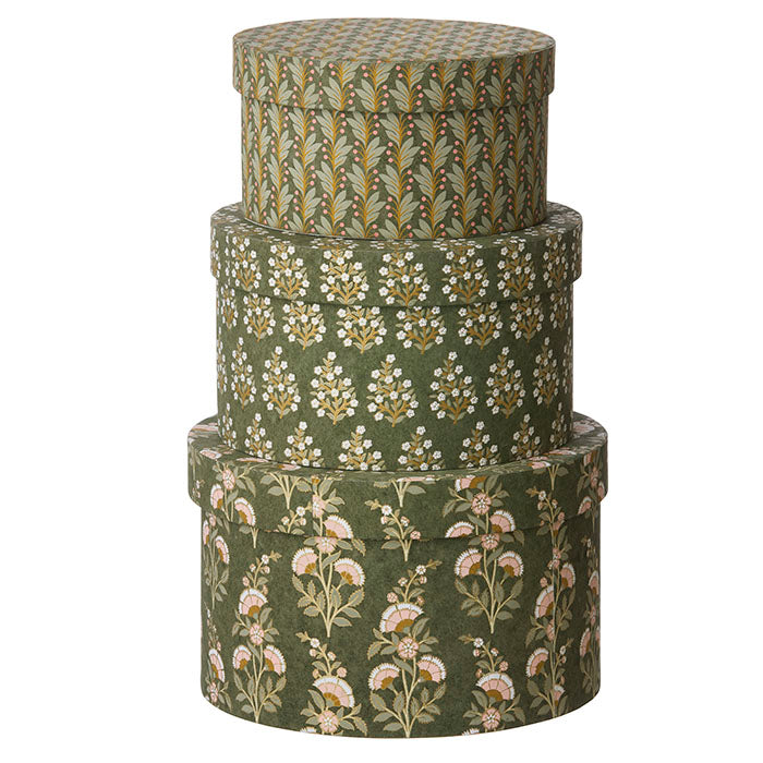 Round Covered Storage Box in Calla Olive - Large