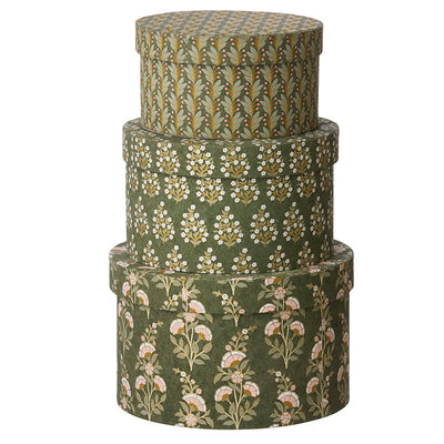 Round Covered Storage Box in Calla Olive - Large