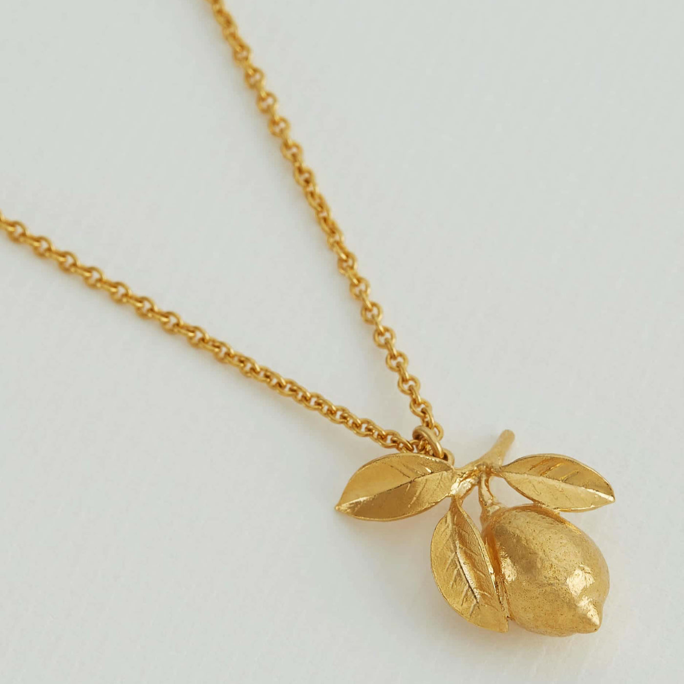 Large Lemon & Leaf Necklace - Gold Plate