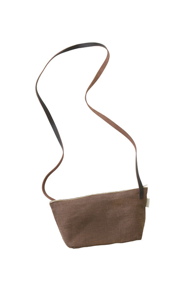 Small Linen Cross Body Bag with Leather Handle