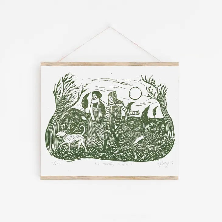 A4 'A Windy Walk' Linocut Print